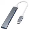 USB šakotuvas VAKOSS TC-4125X — 1× USB 3.0 Type-A, 3× USB 2.0 Type-A, jungtis: USB Type-C, sidabrinis