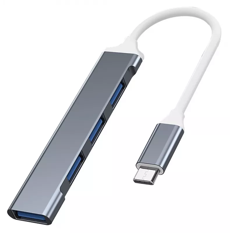 USB šakotuvas VAKOSS TC-4125X — 1× USB 3.0 Type-A, 3× USB 2.0 Type-A, jungtis: USB Type-C, sidabrinis