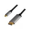 LogiLink CUA0100 Laidinio keitiklio adapteris DisplayPort USB 3.2 Gen1 Type-C 1,8 m juoda pilka
