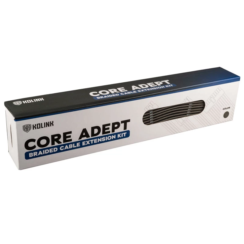 Ilginimo kabelių rinkinys Kolink Core Adept — pintas PET apvalkalas, 6 vnt., 20+4pin, 8pin, 4+4pin, 3×6+2pin (300–350 mm)