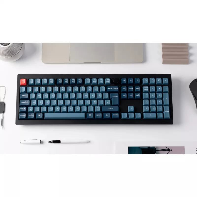 Klaviatūra Keychron V6 Max, juoda/mėlynai pilka, DE išdėstymas, Gateron Jupiter Red, Hot-Swap, RGB