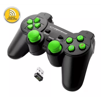 Laidinis žaidimų pultas ESPERANZA EGG108G — USB 2.0, 12 mygtukų, analoginis/digitalinis, D-pad, PC ir PlayStation 3, juoda/žalia