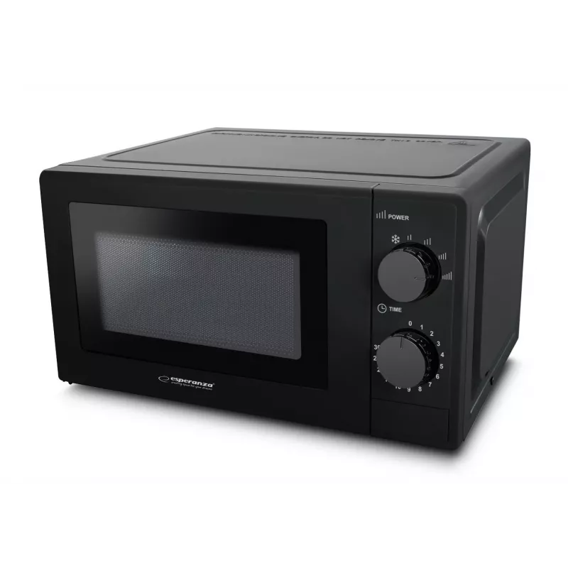 Mikrobangų krosnelė ESPERANZA ESTOFADO – 20 L, 700 W, 5 galingumo lygių, 24,5 cm sukamoji lėkštė, juoda