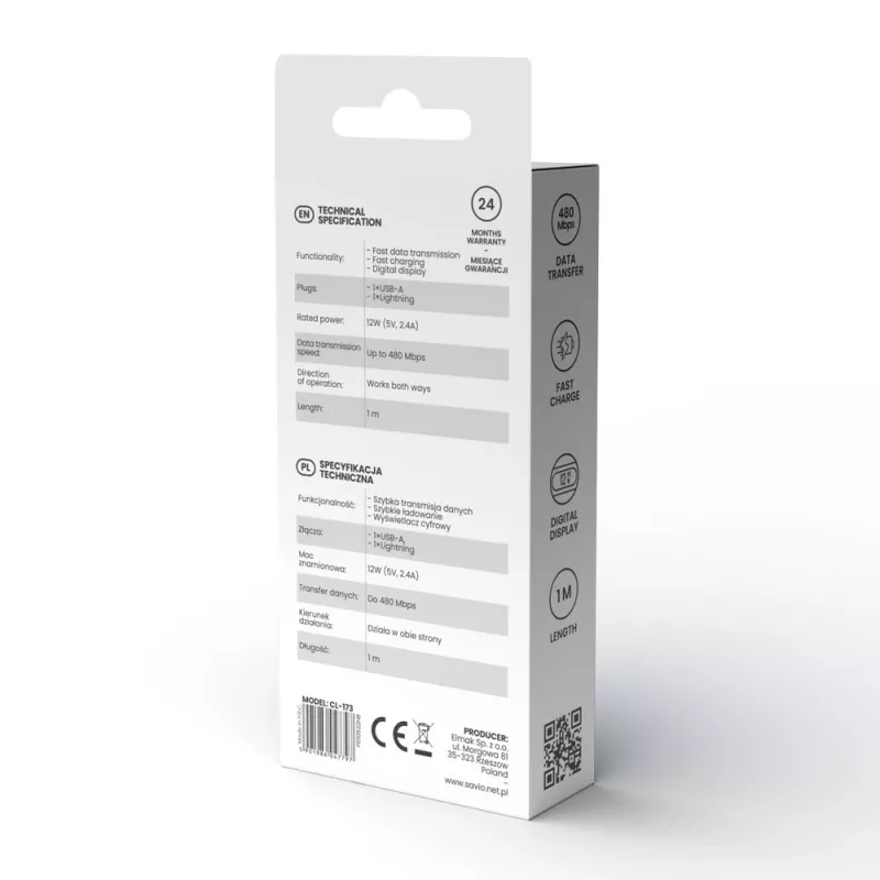Savio USB-C – USB-C laidas CL-174 1 m juodas USB 3.2 Gen 1