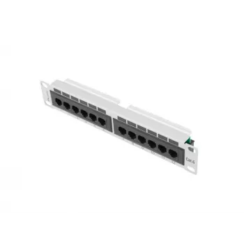 Patch panel LANBERG PPU6-9012-S, 12 prievadų Cat6, metalinis, pilkas