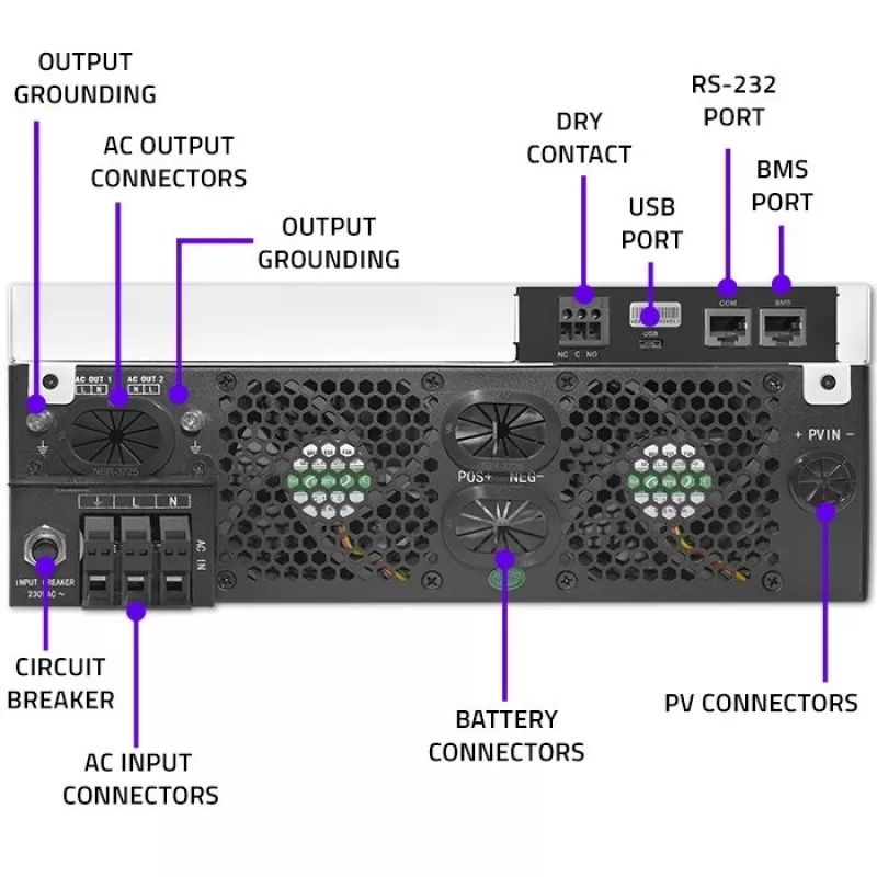 Qoltec hibridinis inverteris saulės sistemoms Off-Grid 4kVA 4kW 120A MPPT LCD Wi-Fi BMS Sinus