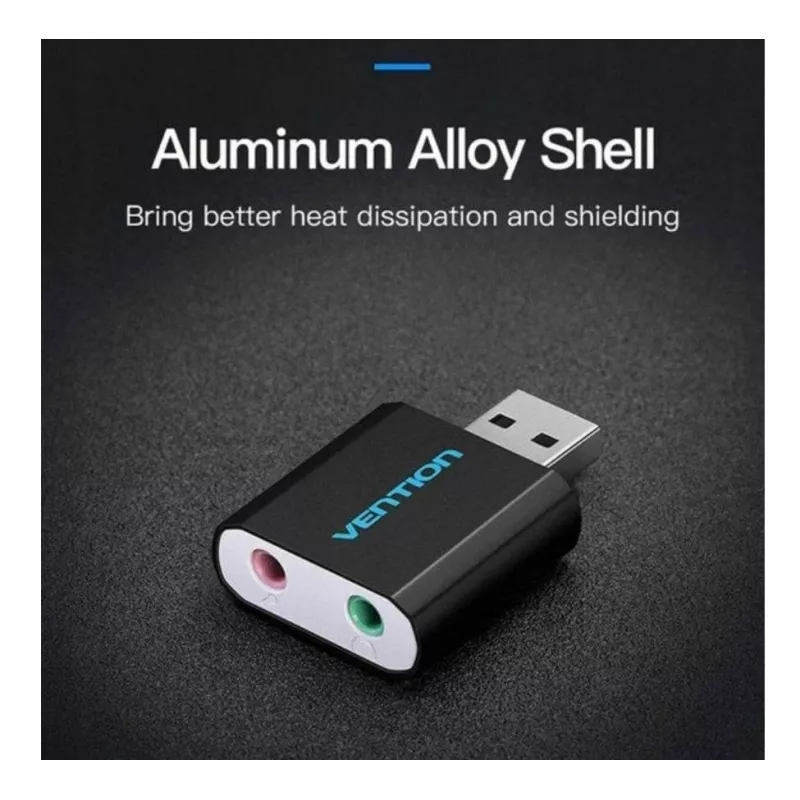 Vention išorinė USB garso plokštė juoda metalinė