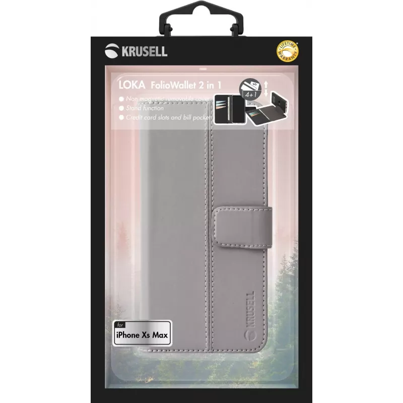 Krusell Loka 2in1 dėklas su užsegimu iPhone XS Max 16,5 cm pilkas