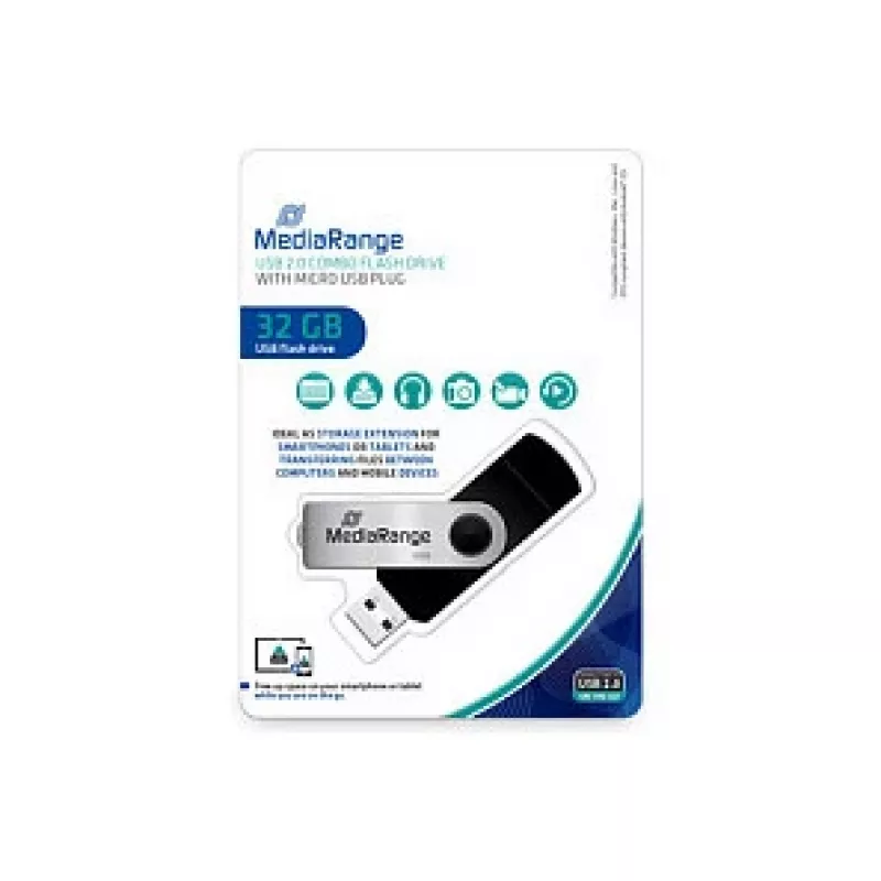 MediaRange MR932 - USB atmintukas - 32GB - USB 2.0 / micro USB - juodas/sidabrinis (MR932-2)