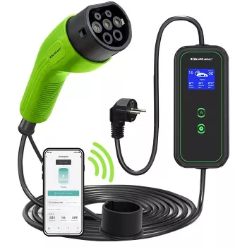 Qoltec Mobile EV Car Charger 2in1 Type2 | 3.5kW | 230V | Wi-Fi | LCD | Nešiojamas | Wallbox | 5m
