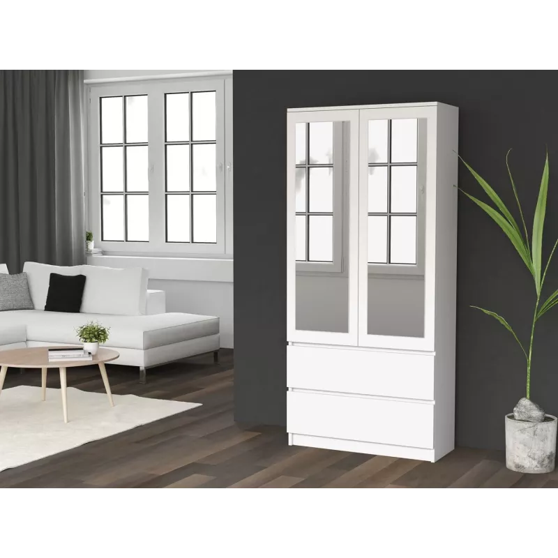 Topeshop SS-90 BIEL LUSTRO bedroom wardrobe/closet 5 shelves 2 durelės(s) baltas