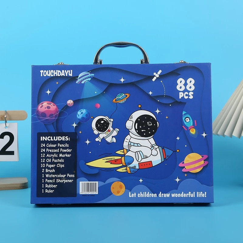 Piešimo ir tapybos rinkinys Extralink Blue Astronaut – 88 vnt. (dažai, teptukai, aksesuarai)