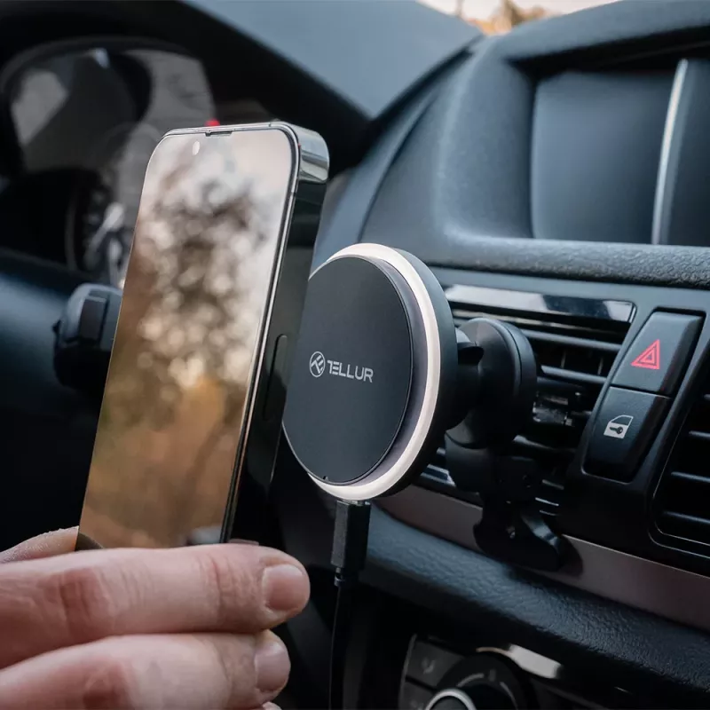 Belaidis automobilinis įkroviklis Tellur TLL151431 MagSafe suderinamas 15W juodas išmaniesiems telefonams