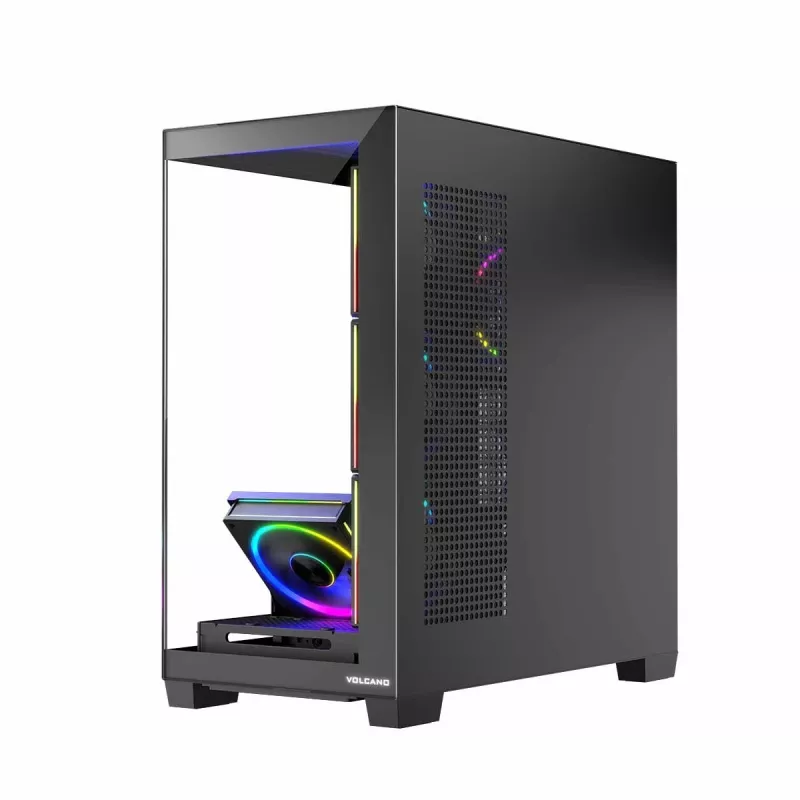 PC korpusas MODECOM Volcano Stellar 5F ATX Midi bokštas, grūdintas stiklas, 5 iš anksto sumontuoti ventiliatoriai, USB‑C, palaiko microATX/ATX, maks. GPU 420 mm, CPU aušintuvo aukštis 175 mm