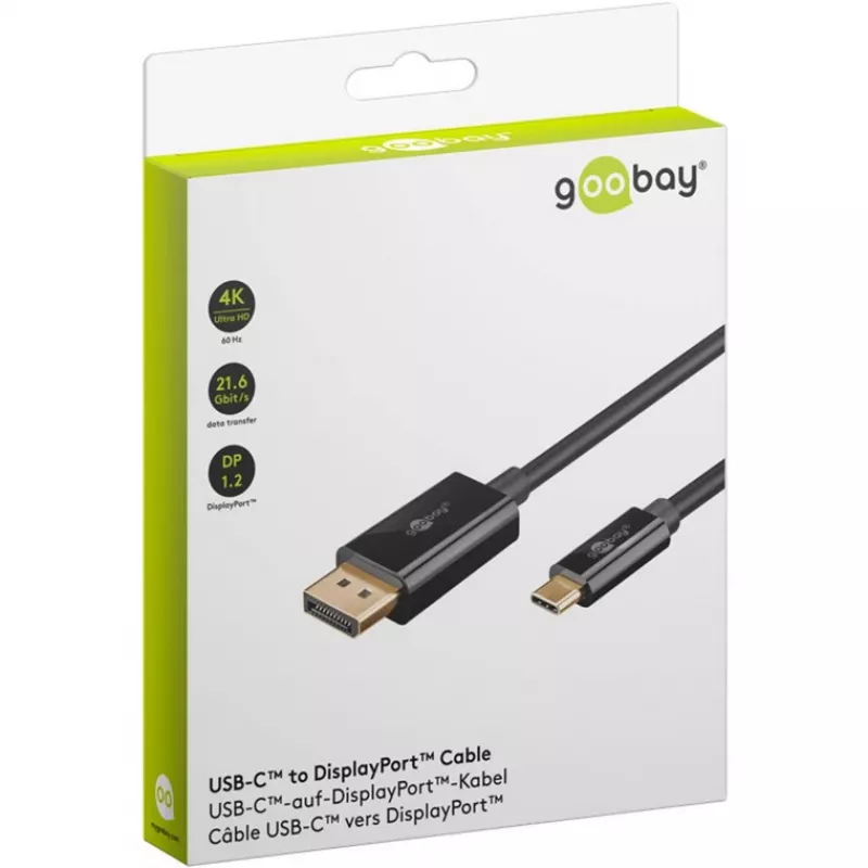 Goobay USB-C į DisplayPort laidas – paauksuotos jungtys, itin didelė raiška iki 4K @ 60Hz, suderinamas su Thunderbolt 3/4