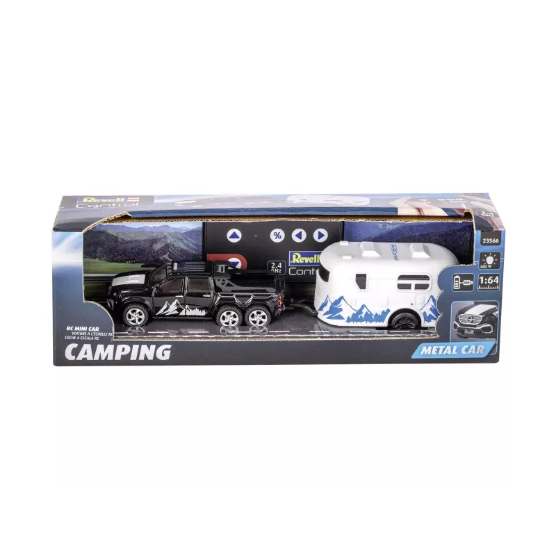 RC automobilis su kemperiu REVELL 23566 - miniatiūrinis nuotoliniu būdu valdomas modelis, maitinamas baterijomis, žaislinė transporto priemonė