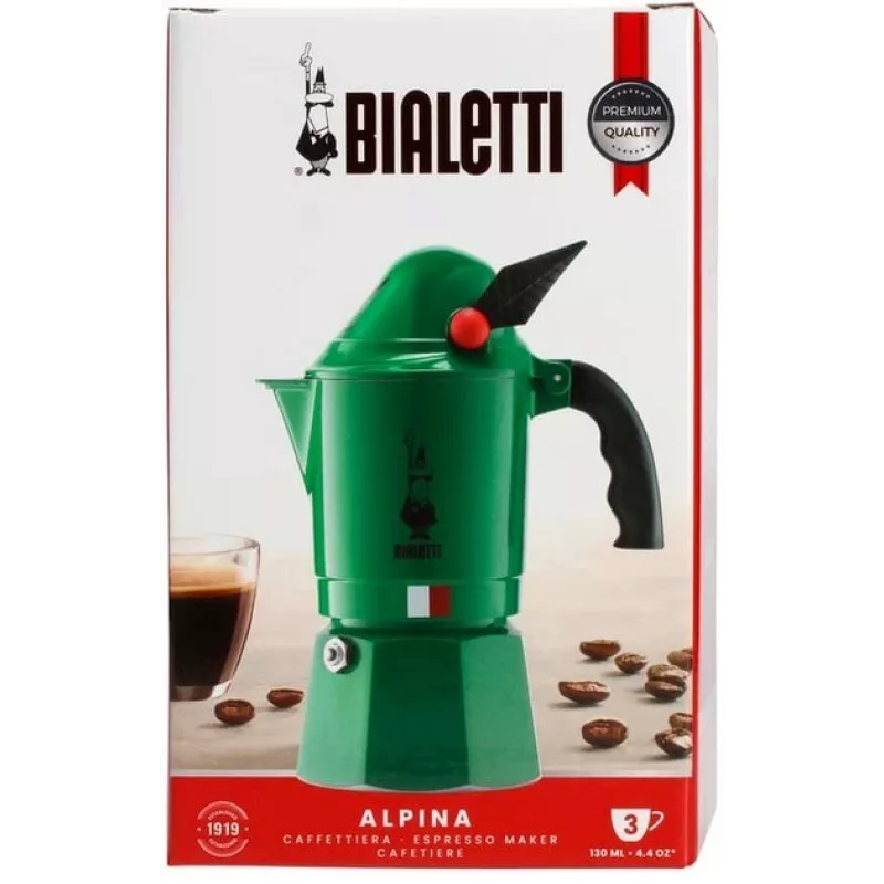 Kavinukas BIALETTI Moka BREAK ALPINA — 3 puodeliams, žalias, aliuminis, bakelitinė rankena