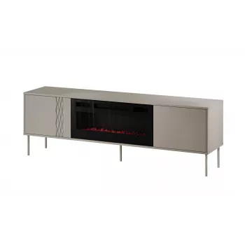 Spintelė televizoriui su židiniu Cama Meble TRESSE 180x40x54,5 cm – juodas rėmas, kaspininis matinis viršus