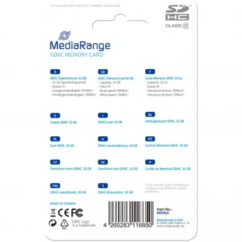 MediaRange 32GB SDHC atminties kortelė Class 10 mėlyna (MR964)