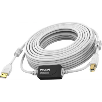 Vision Techconnect TC 15MUSB+/2 USB 2.0 kabelis, USB (M) į USB B tipo (M), 15 m, aktyvus stiprintuvas, baltas