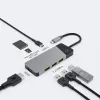USB Type-C centrinis įrenginys Green Cell HUBGC01 — 7 prievadai: 3×USB-A 3.2 Gen 1, 1×USB-C 3.2 Gen 1, HDMI, microSD+SD kortelių skaitytuvas — sidabrinis