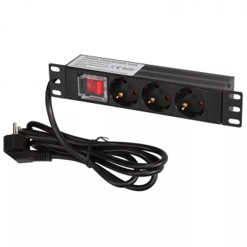 Extralink 10 1U 3 lizdų EU tipo maitinimo PDU su jungikliu PDU 3-EU