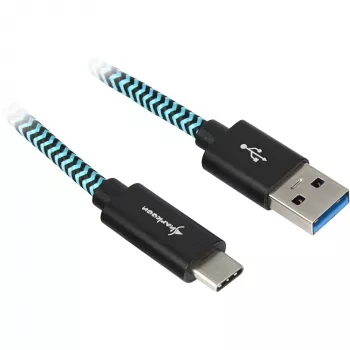 USB 3.2 Gen 2 laidas, USB-A kištukas > USB-C kištukas (juoda/šviesiai mėlyna, 0,5 m, pintas)