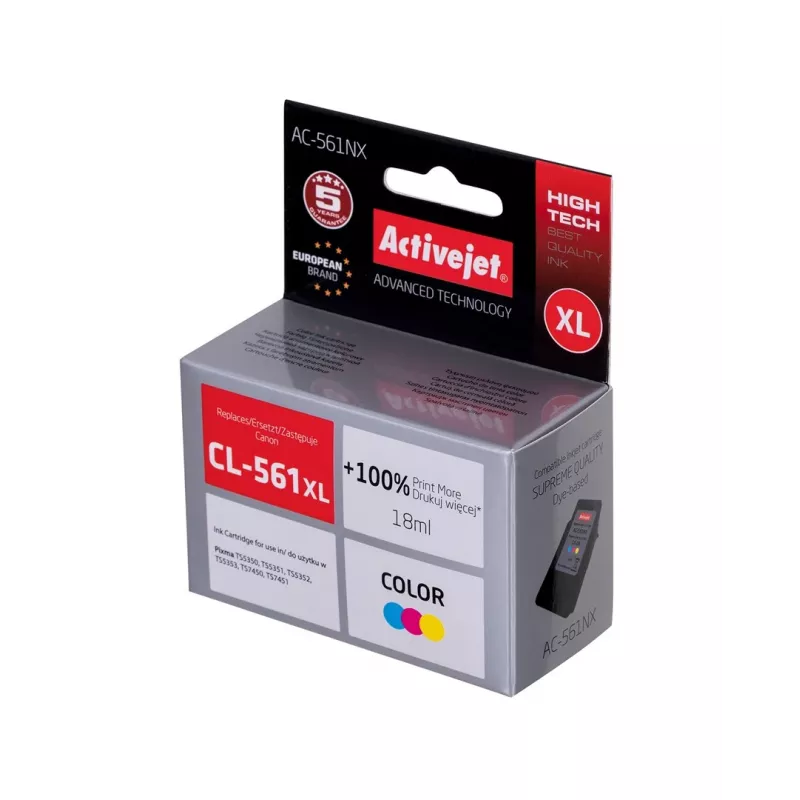 Kasetė Activejet AC-561NX (pakeičia Canon CL-561XL; Supreme; 18 ml; Spalvos: Cyan, Magenta, Geltona)