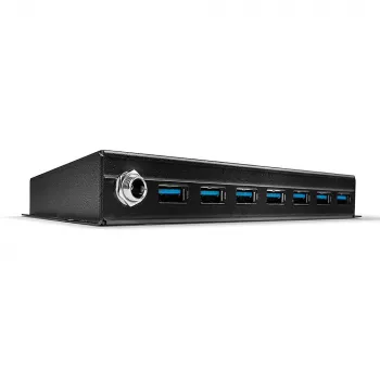 Lindy 7 prievadų USB 3.0 metalinis USB šakotuvas, USB 3.2 Gen 1 (3.1 Gen 1) Type-A, 5000 Mbit/s, juodas, 0,8 m, 185 mm, 75 mm