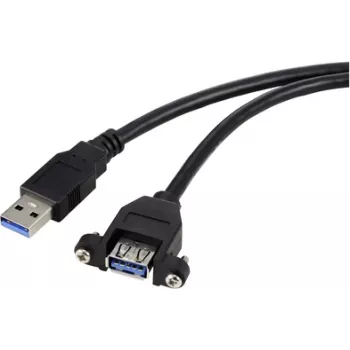 Renkforce USB 3.0 laidas USB-A kištukas, USB-A lizdas 1,00 m juodas montavimui su fiksavimo varžtais RF-5720388