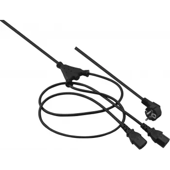Maitinimo Y-kabelis helos 262674 — 2,0 m, 2× IEC C13 į 1× IEC C14, juodas