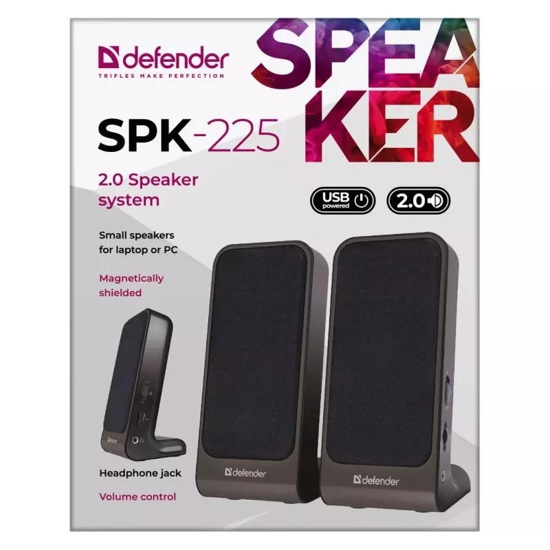 Garsiakalbiai DEFENDER SPK-225 laidiniai 2.0, 4 W RMS, USB/DC 5V, 3,5 mm, juodi
