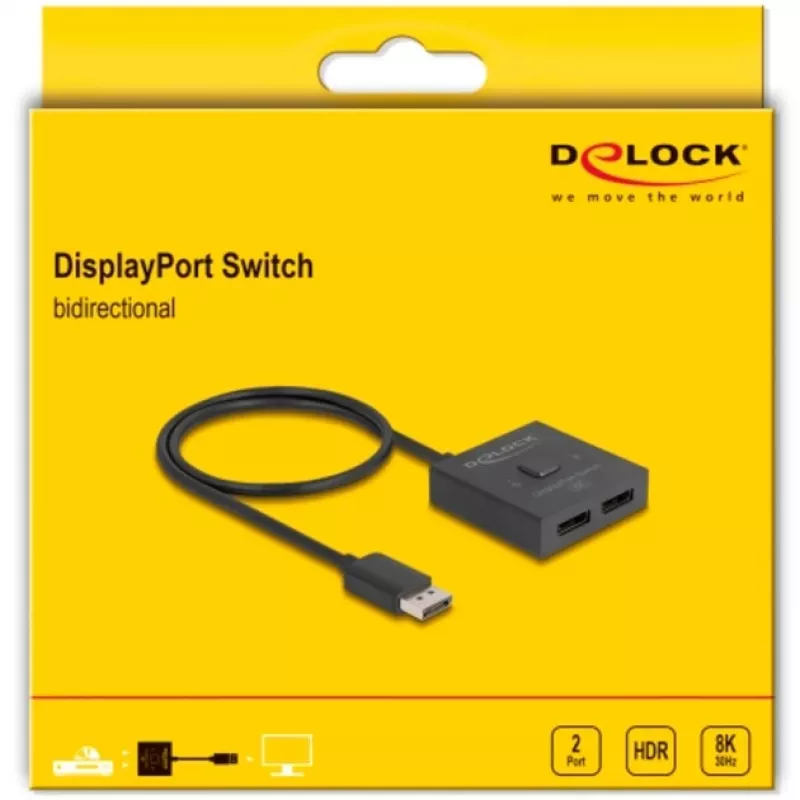 Delock vaizdo skirstytuvas / jungiklis - 8K, dvipusis - 2 x DisplayPort - stalinis (18906)