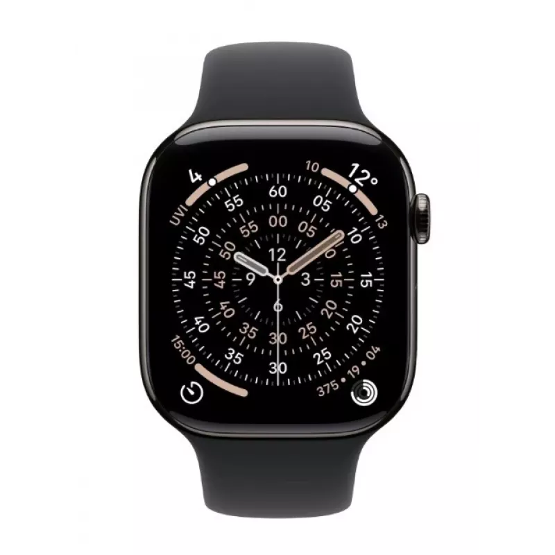 Išmanusis laikrodis Apple Watch Series 11 GPS + Cellular 42mm Slate Titanium korpusas, juodas sportinis dirželis M/L