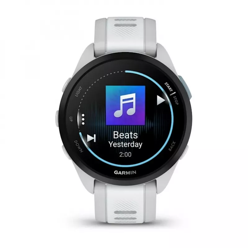 Išmanusis laikrodis GARMIN Forerunner 165 Music — GPS, 1,2 colio AMOLED, 43 mm korpusas, 11 dienų baterija, 5 ATM, 4 GB, Pilka