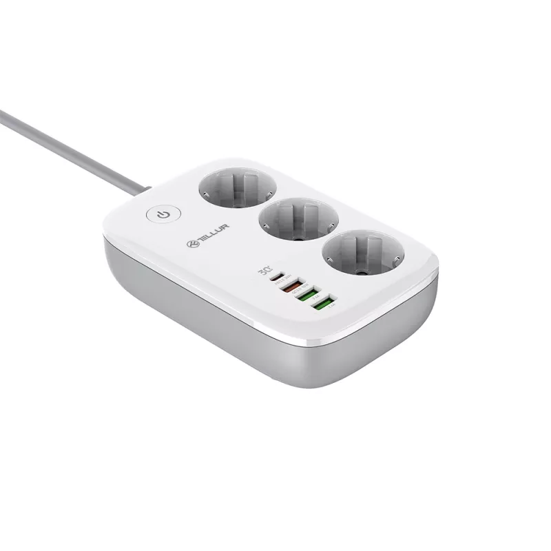 Tellur TLL331521 Smart WiFi maitinimo blokas su 3 kištukiniais lizdais, PD 30W, QC 18W