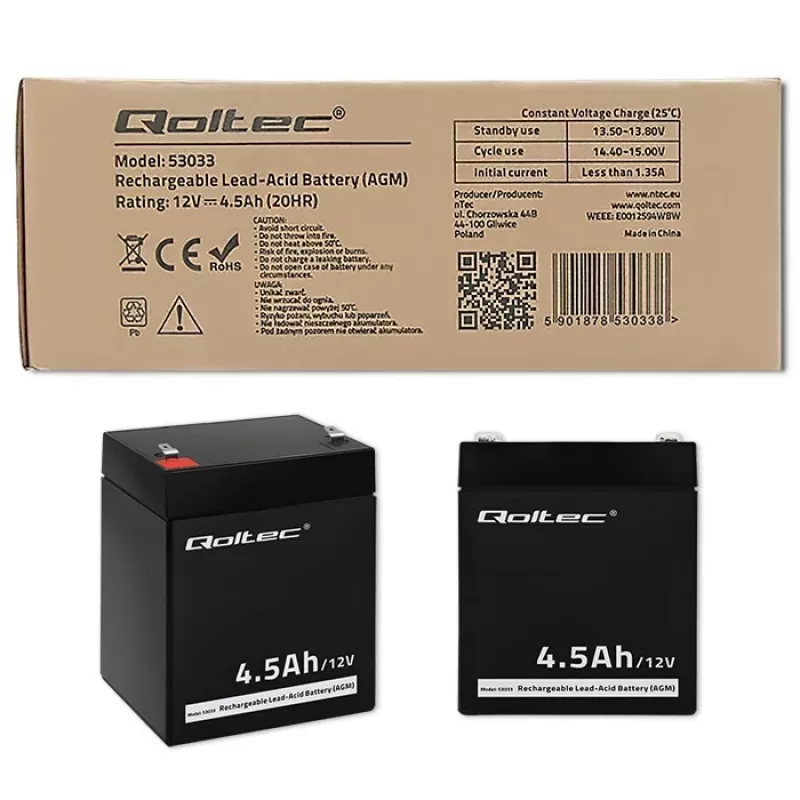 AGM akumuliatorius Qoltec 53033 4.5 Ah 15 V 65.5 A motociklui