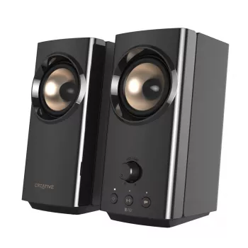 Kolonėlės CREATIVE T60 2.0 kompaktiniai Hi-Fi staliniai garsiakalbiai su aiškiu dialogu ir erdviniu garsu Sound Blaster, SmartComms Kit, USB-C garso ir mikrofono bei ausinių prievadais B