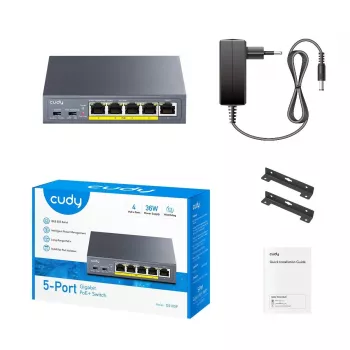 CUDY GS105P 5 prievadų Gigabit PoE+ jungiklis 36W