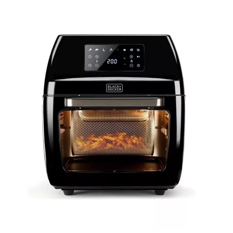 Karšto oro gruzdintuvė Black & Decker BXAFO1200E — 12 L, 1700 W, jutiklinis valdymas, 40–200 °C, rotiseris, kepimas ir gruzdinimas