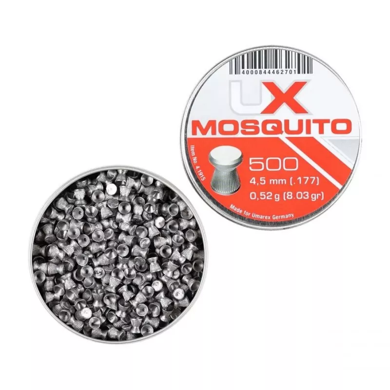 Šrateliai UMAREX Mosquito flat 4.5 mm, 0.52 g, 500 vnt., diabolo plokščia galvute, sidabriniai