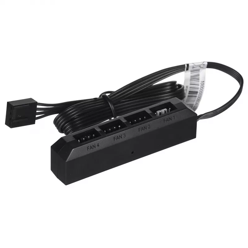 DeepCool FH-04 ventiliatorių šakotuvas — 20 kontaktų ATX į 4× 3 kontaktų Molex, 0,55 m laidas, juodas