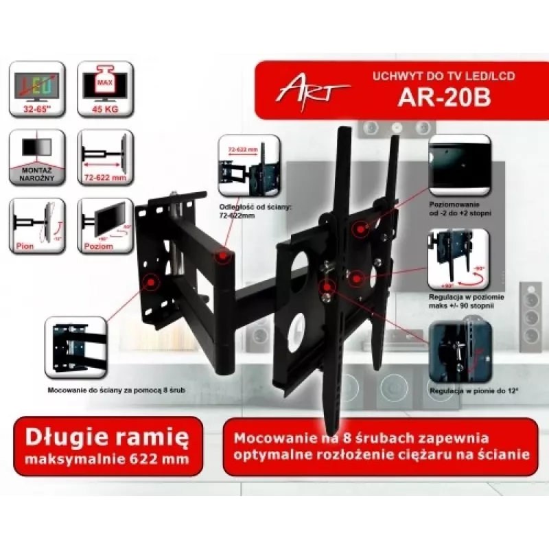 LCD laikiklis AR-20B 32-55 coliai 45kg H/V