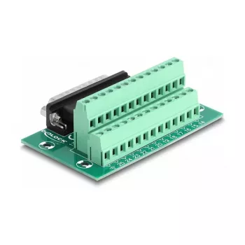 DeLOCK D-Sub 25 kontaktų kištukinis adapteris į gnybtų bloką, montavimui ant DIN bėgelio 51mm x 86mm x 30mm