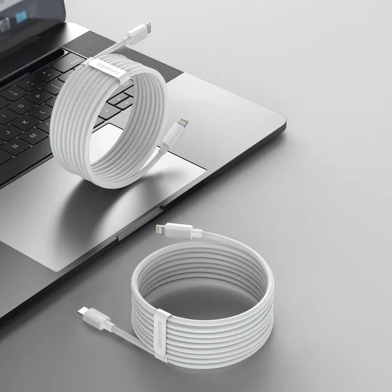 Baseus Simple Wisdom duomenų kabelių rinkinys USB-C į Lightning PD 20W (2 vnt./kompl.) 1,5 m Baltas