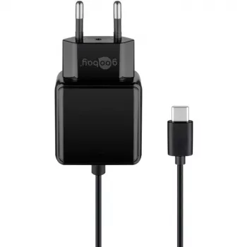 Goobay USB-C kroviklis 3,0 A (15 W) su 1,5 m USB-C kabeliu, juodos spalvos