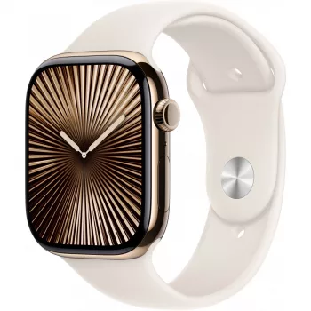 APPLE Watch Series 10 GPS + Cellular 46mm Auksinis Titano Korpusas su Šviesiai Smėlio Spalvos Sportine Juosta - S/M