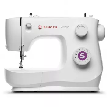 SINGER mechaninė siuvimo mašina M2505 – 10 siūlių, automatinė sagos skylutė, laisva rankovė, balta