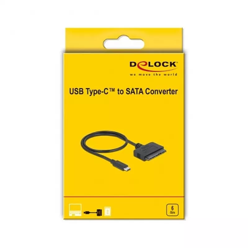 DeLOCK 63803 USB Type-C – 22 kontaktų SATA 6 Gb/s keitiklis 2,5 colio SSD / HDD diskams, ASM235CM, 0,5 m