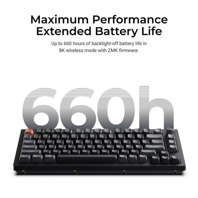 Mechaninė klaviatūra Keychron V1 Ultra 8K — 75% formata, QWERTY, Bluetooth, RGB, Juoda